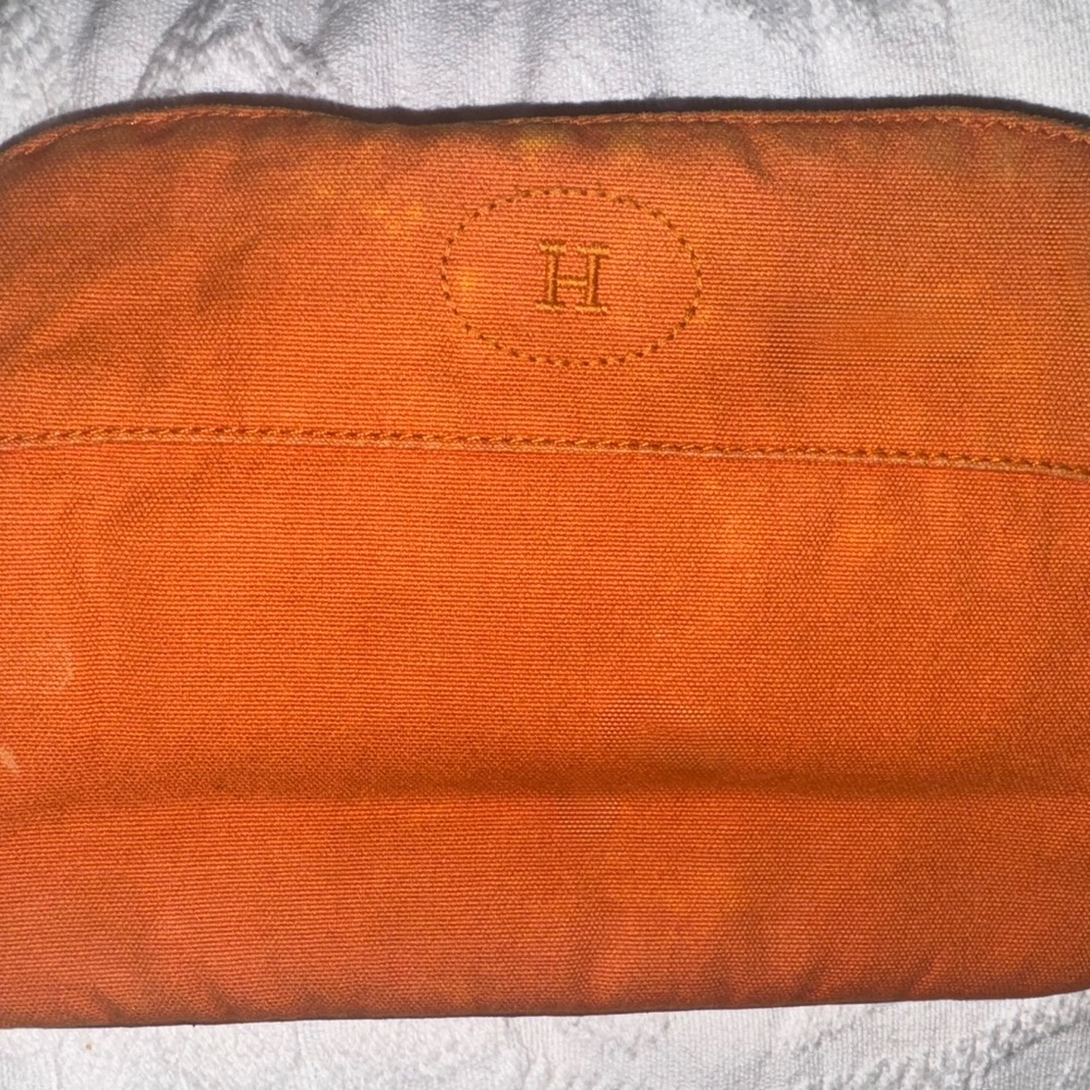 Hermes Pouch Bolid 20 Orange Beige Canvas Leather